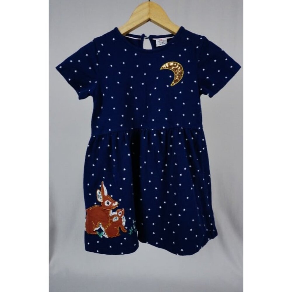 VIKITA Girls Short Sleeve Stars Sequin Moon Rabbit Dress Size 7-8Y